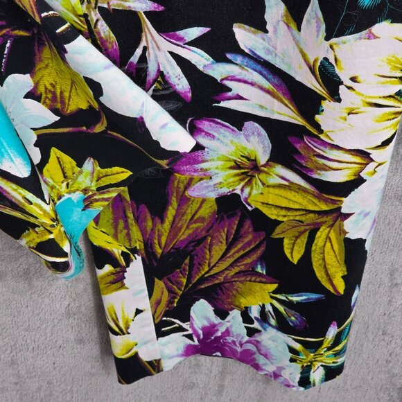 Worthington Slim Fit Cropped Pants 22W Black Colorful Floral Work Dressy Cotton - Picture 6 of 11